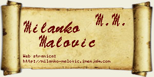 Milanko Malović vizit kartica